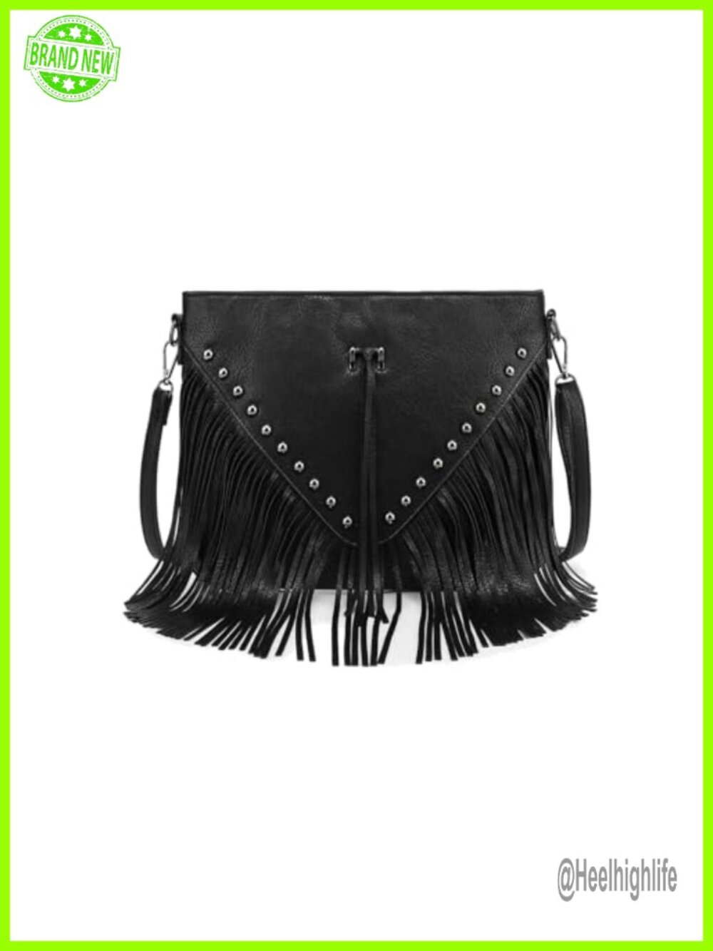 Faux Leather Fringe Crossbody Bag Studded Boho Shoulder Purse